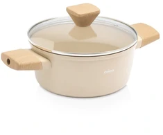 Puodas su keramine danga ir stikliniu dangčiu, smėlio spalvos, 20 cm
