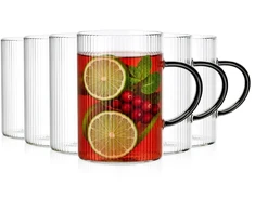 Puodeliai iš borosilikatinio stiklo, 290 ml, su juodomis rankenėlėmis, 10 × 7 × 10 cm, 6 vnt.