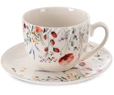 Siaki Kolekcija Puodelis su lėkštute, 260 ml, Balta, Poppy Flowers