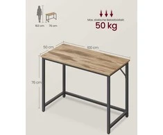 Vasagle Biuro stalas 100 x 50 x 76 cm kupranugario rudos-ryškiai juodos spalvos
