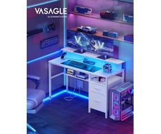 Vasagle Rašomasis stalas su medžiaginiais stalčiais ir klevo baltos spalvos LED apšvietimu