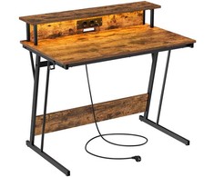 Songmics Vasagle Rašomasis stalas su maitinimo juostele 60 x 100 x 76 cm ruda vintažinė