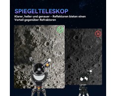 Outsunny teleskopas su veidrodžiais, 114 mm objektyvas, 2 okuliarai, ieškiklis, aliuminis, tamsiai mėlynas