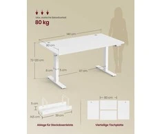 Songmics Reguliuojamo aukščio stalas 140 × 80 cm