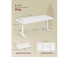Songmics Reguliuojamo aukščio stalas 180 × 80 cm