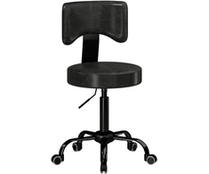 Saloninė taburetė su atlošu, juoda, 34,5 × 34,5 × 72–87,5 cm