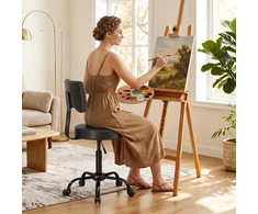 Saloninė taburetė su atlošu, juoda, 34,5 × 34,5 × 72–87,5 cm