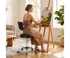 Salono kėdė su ratukais ir reguliuojamu aukščiu, juoda, 34,5 × 34,5 × 72–87,5 cm