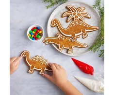 Sausainių formelių rinkinys su dinozaurų ir palmės motyvais, sidabrinis, 3 vnt.