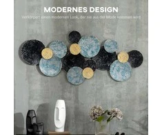 HOMCOM 3D sieninis paveikslas metalinis paveikslas, sieninė skulptūra, svetainės menas, modernus, 121x53 cm, auksinė, juoda, mėlyna