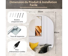 Sieninis LED veidrodis 80 x 50 cm