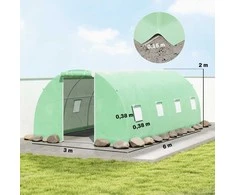 Outsunny plėvelinis šiltnamis, 6 x 3 m tunelinis šiltnamis su 8 langais, apsauga nuo šalčio, plieno rėmas, tamsiai žalias