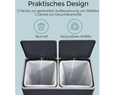 Songmics Atliekų dėžė 60 litrų (2 x 30 L) Pilka