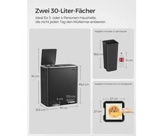 Songmics Šiukšlių dėžė 60 litrų (2 x 30 L) Juoda