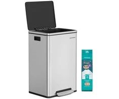 Songmics Šiukšliadėžė su dangčiu, 50 l, sidabrinė