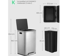 Songmics Šiukšliadėžė su dangčiu, 50 l, sidabrinė
