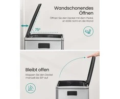 Songmics Šiukšliadėžė su dangčiu, 50 l, sidabrinė