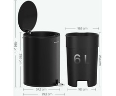 Songmics Šiukšliadėžė su dangčiu 6 l juoda