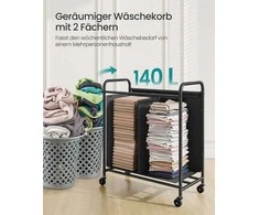 Songmics Skalbinių dėžė su ratukais, 140 L, 2 skyriai, juoda