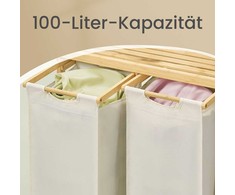 Songmics Skalbinių krepšys 2 skyrių, bambukinis, 150 L