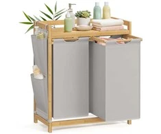 SONGMICS skalbinių krepšys su 2 skyriumi, 2 x 50 l, 63 x 33 x 78 cm, dūmų pilkos spalvos