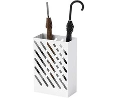 HOMCOM skėčių stovas su 4 kabliukais ir vandens surinkimo padėklu, skirtas skėčiams ir lazdoms, plieno, 28 x 14 x 41 cm, baltas