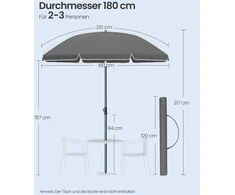 Songmics Skėtis 180 cm pilkas