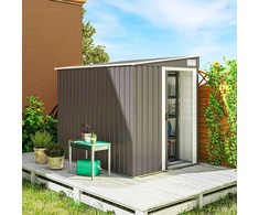 Outsunny Metalinis įrankių namelis 2,81 m² 154x206,5x181 cm, įrankių laikymo patalpa su vienšlaičiu stogu ir pamatu