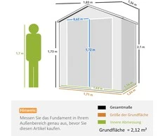 Sodo įrankių stoginė 2,12 m², Sodo sandėliukas - Pilkas 183 x 134 x 210 cm