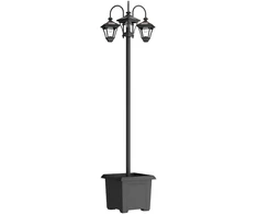 Sodo saulės šviestuvas su 3 galvutėmis ir vazonu, juodas ir skaidrus, 47–52 × 47–52 × 185 cm