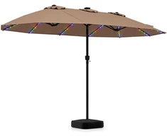 Sodo skėtis, dvipusis, su LED apšvietimu, rudas, 436 × 258 × 254 cm