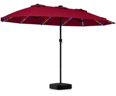 Sodo skėtis su LED apšvietimu ir pagrindu, raudonas, 472,4 × 289,6 cm