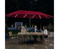 Sodo skėtis su LED apšvietimu ir pagrindu, raudonas, 472,4 × 289,6 cm