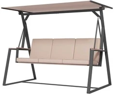 "Outsunny Hollywood Swing" 3 vietų supamasis suolas su pagalvėlėmis ir reguliuojamu stogu, iki 300 kg, chaki spalvos, 205x130x175 cm