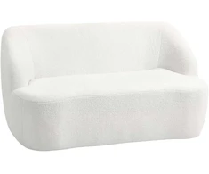 HOMCOM dvivietė sofa, išlenkto dizaino, paminkštinta sofa su fliso apmušalu, svetainei, miegamajam, namų biurui, kreminė balta