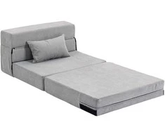 HOMCOM 3 viename miegamasis fotelis, sulankstoma sofa-lova su miego funkcija, juosmens pagalvė, poilsio fotelis su flanelo išvaizda, šezlongas svetainei, šviesiai pilkas