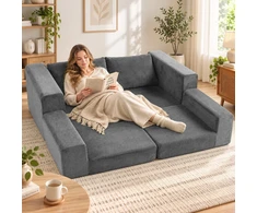 Sofa-lova 4 viename, 2 vietų, pilka, 208 × 104 × 85 cm