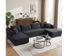 Sofa-lova, modulinė U formos, tamsiai pilka, 369 × 152 × 78 cm