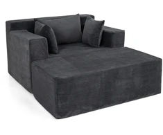 Sofa su pufu ir 3 pagalvėlėmis, pilkai balta, 127 × 91 × 69 cm