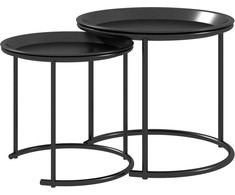 HOMCOM 2 kavos staliukų rinkinys, apvalus staliukas, sukraunamas svetainės staliukas, sofos staliukas svetainei, miegamajam, prieškambariui, plienas, Ø43/35 cm, juodas