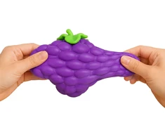 Spaudžiamas sensorinis žaislas vynuogė, violetinis su žaliais elementais, 20 x 12 x 10 cm