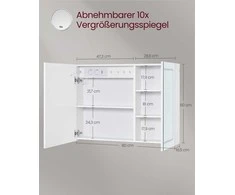 Songmics VASAGLE veidrodinė spintelė su apšvietimu ir rozete