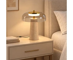 Stalinė LED lempa su travertino pagrindu, gintarinė, 23 × 23 × 31 cm