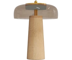 Stalinė LED lempa su travertino pagrindu, gintarinė, 23 × 23 × 31 cm