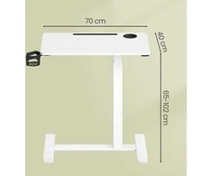 Songmics Reguliuojamo aukščio stalas, 70 x 40 x 65-102 cm, baltas