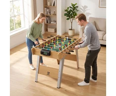 Stalo futbolo stalas su 22 žaidėjais ir 360° strypais, natūralios medienos, žalios ir šviesiai pilkos spalvos, 121 × 87 × 77 cm