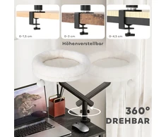 PawHut Katės lova ant stalo, 360° pasukama, reguliuojamo aukščio, su nuimamu ir skalbiamu mašinoje guoliu, skirta katėms iki 6kg, namų biurui, kreminės baltos spalvos