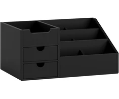 Stalo reikmenų dėklas su 2 stalčiais ir 7 skyriais, juodas, 33 × 20,5 × 15,5 cm
