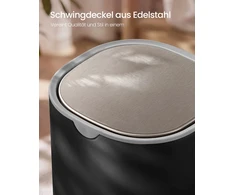 Songmics Stalo šiukšliadėžė su sūpuojamu dangčiu, 1,5 l, juoda, 11,6 × 11,6 × 15,8 cm
