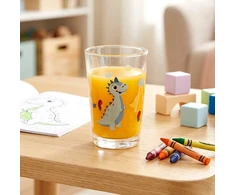 Stiklinė su dinozaurų raštu, skaidri, 200 ml